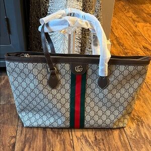 Beige and Brown Tote Bag